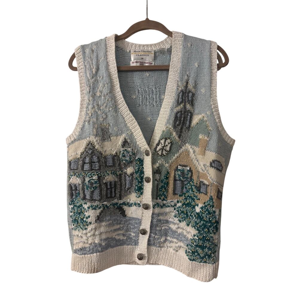 Vintage Marisa Christina The Christmas Collection 1995 Knit Vest Medium Blue